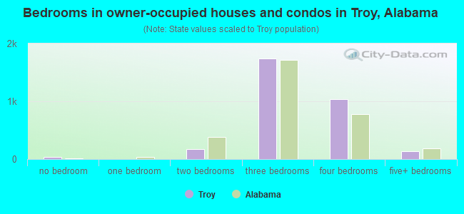 Bedrooms in owner-occupied houses and condos in Troy, Alabama