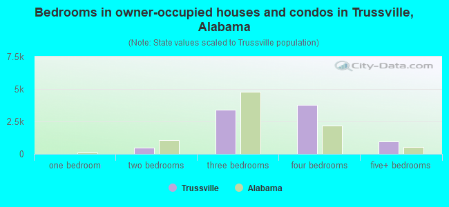 Bedrooms in owner-occupied houses and condos in Trussville, Alabama