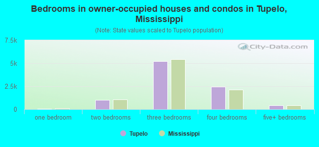 Bedrooms in owner-occupied houses and condos in Tupelo, Mississippi