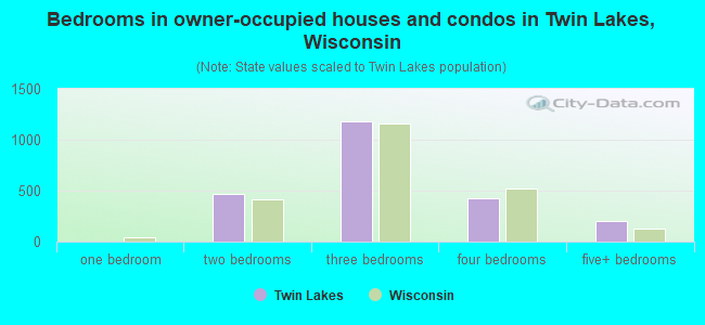 Bedrooms in owner-occupied houses and condos in Twin Lakes, Wisconsin