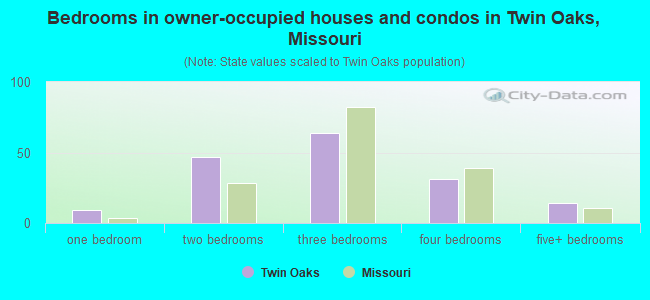 Bedrooms in owner-occupied houses and condos in Twin Oaks, Missouri