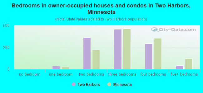 Bedrooms in owner-occupied houses and condos in Two Harbors, Minnesota