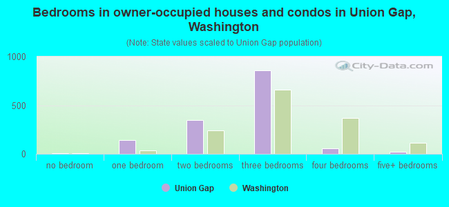 Bedrooms in owner-occupied houses and condos in Union Gap, Washington