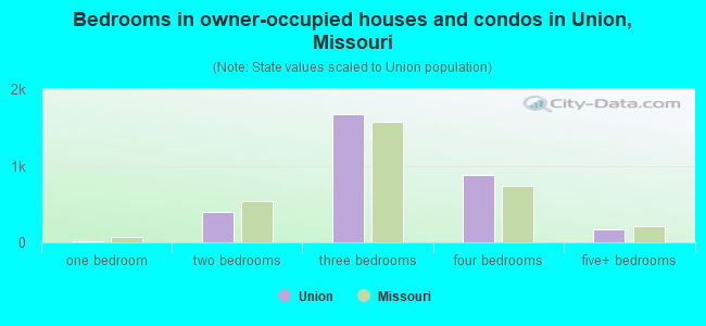 Bedrooms in owner-occupied houses and condos in Union, Missouri