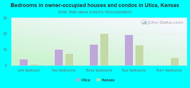 Bedrooms in owner-occupied houses and condos in Utica, Kansas