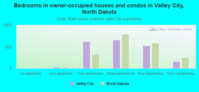 Bedrooms in owner-occupied houses and condos in Valley City, North Dakota