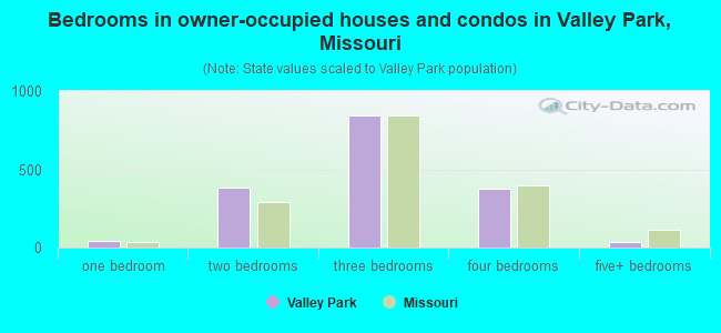 Bedrooms in owner-occupied houses and condos in Valley Park, Missouri