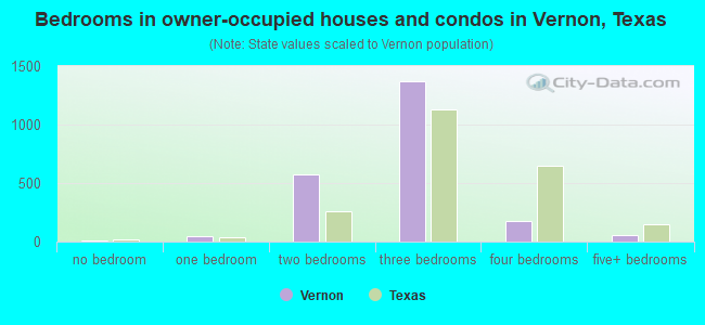Bedrooms in owner-occupied houses and condos in Vernon, Texas
