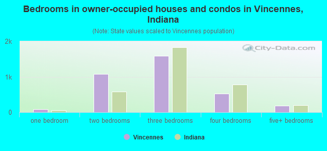 Bedrooms in owner-occupied houses and condos in Vincennes, Indiana