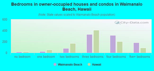 Bedrooms in owner-occupied houses and condos in Waimanalo Beach, Hawaii