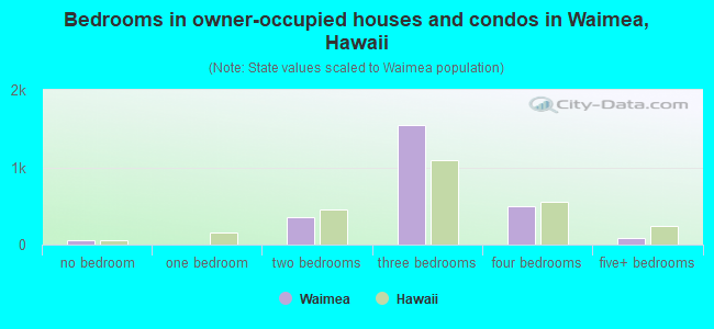 Bedrooms in owner-occupied houses and condos in Waimea, Hawaii