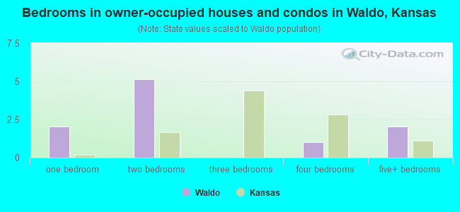 Bedrooms in owner-occupied houses and condos in Waldo, Kansas