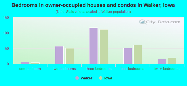 Bedrooms in owner-occupied houses and condos in Walker, Iowa