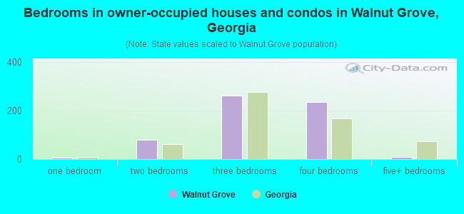 Bedrooms in owner-occupied houses and condos in Walnut Grove, Georgia