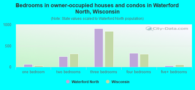 Bedrooms in owner-occupied houses and condos in Waterford North, Wisconsin