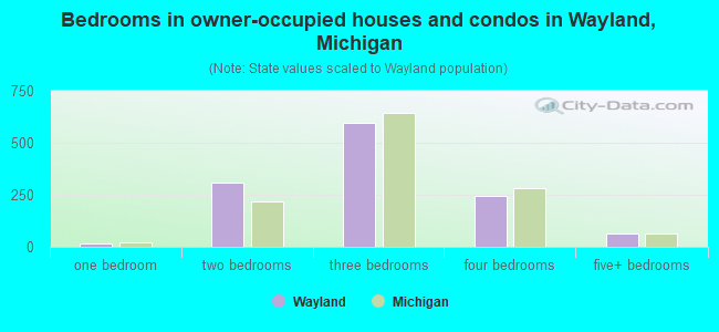 Bedrooms in owner-occupied houses and condos in Wayland, Michigan