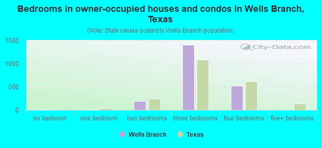 Bedrooms in owner-occupied houses and condos in Wells Branch, Texas