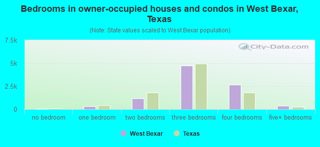 Bedrooms in owner-occupied houses and condos in West Bexar, Texas