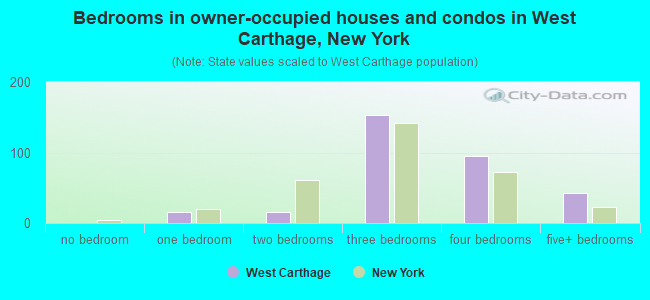 Bedrooms in owner-occupied houses and condos in West Carthage, New York