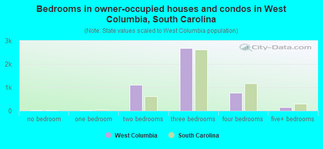 Bedrooms in owner-occupied houses and condos in West Columbia, South Carolina