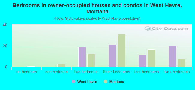 Bedrooms in owner-occupied houses and condos in West Havre, Montana
