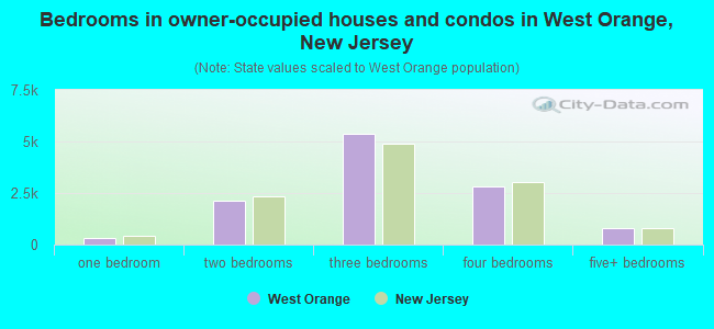 Bedrooms in owner-occupied houses and condos in West Orange, New Jersey
