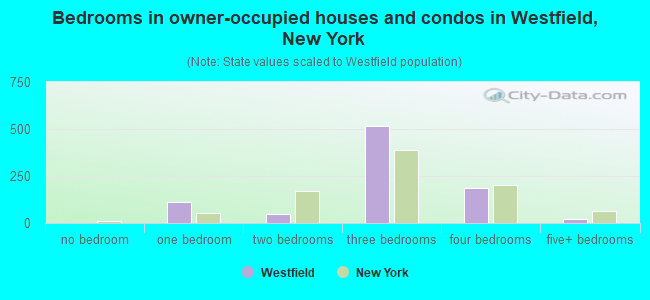 Bedrooms in owner-occupied houses and condos in Westfield, New York