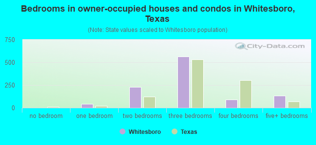 Bedrooms in owner-occupied houses and condos in Whitesboro, Texas
