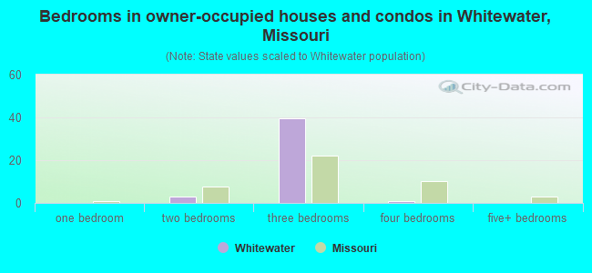Bedrooms in owner-occupied houses and condos in Whitewater, Missouri
