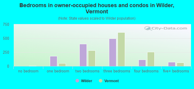 Bedrooms in owner-occupied houses and condos in Wilder, Vermont