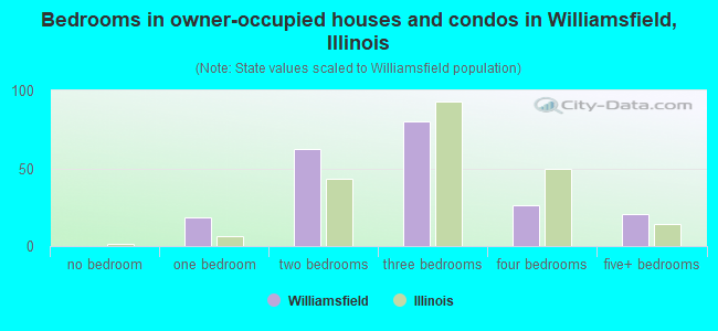 Bedrooms in owner-occupied houses and condos in Williamsfield, Illinois