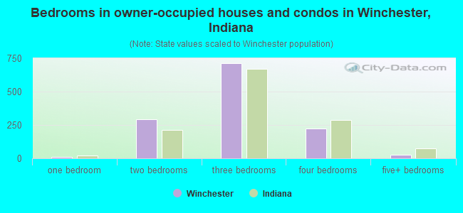 Bedrooms in owner-occupied houses and condos in Winchester, Indiana