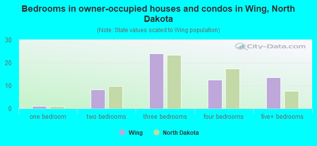 Bedrooms in owner-occupied houses and condos in Wing, North Dakota