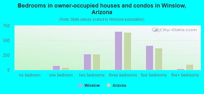 Bedrooms in owner-occupied houses and condos in Winslow, Arizona