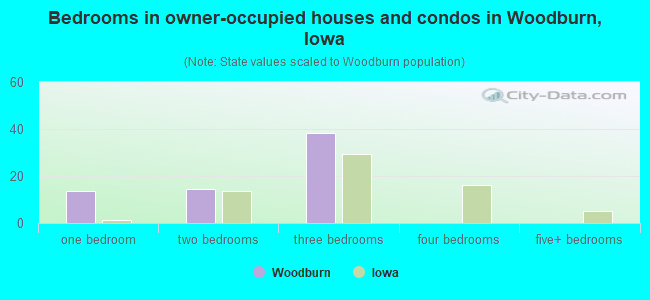 Bedrooms in owner-occupied houses and condos in Woodburn, Iowa