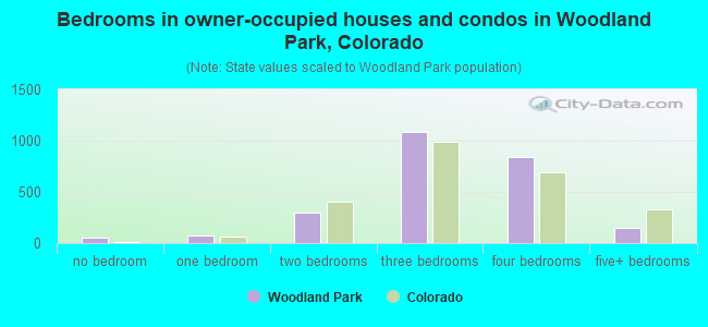 Bedrooms in owner-occupied houses and condos in Woodland Park, Colorado