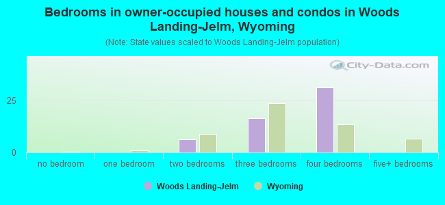 Bedrooms in owner-occupied houses and condos in Woods Landing-Jelm, Wyoming
