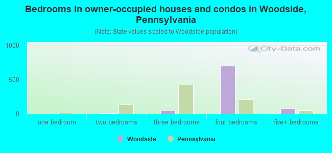 Bedrooms in owner-occupied houses and condos in Woodside, Pennsylvania
