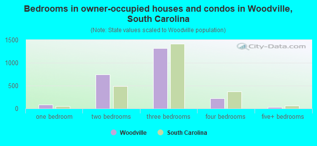 Bedrooms in owner-occupied houses and condos in Woodville, South Carolina