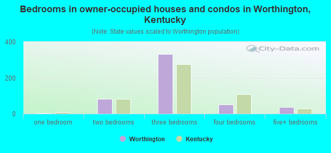 Bedrooms in owner-occupied houses and condos in Worthington, Kentucky