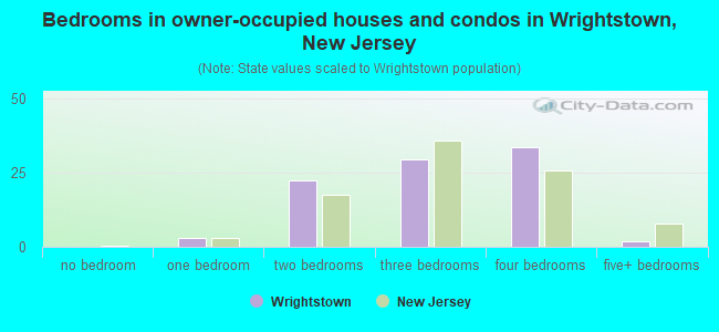 Bedrooms in owner-occupied houses and condos in Wrightstown, New Jersey