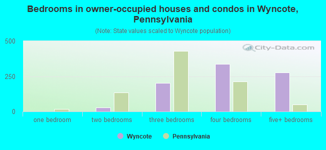 Bedrooms in owner-occupied houses and condos in Wyncote, Pennsylvania