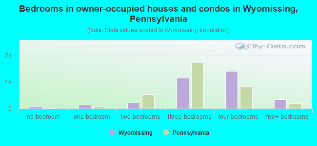 Bedrooms in owner-occupied houses and condos in Wyomissing, Pennsylvania