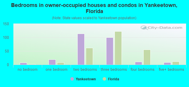 Bedrooms in owner-occupied houses and condos in Yankeetown, Florida