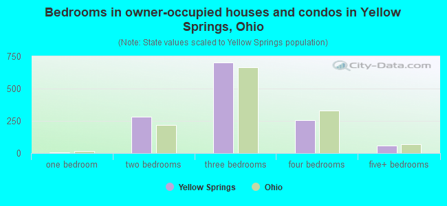 Bedrooms in owner-occupied houses and condos in Yellow Springs, Ohio