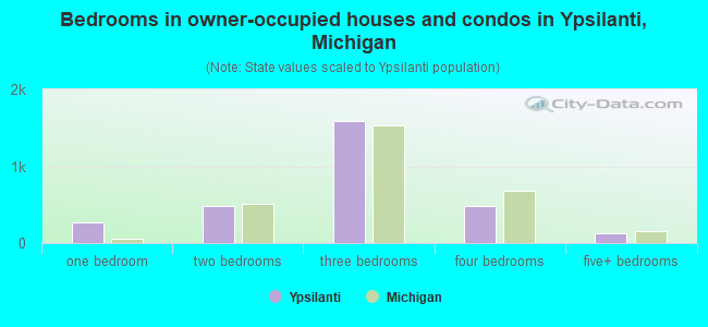 Bedrooms in owner-occupied houses and condos in Ypsilanti, Michigan