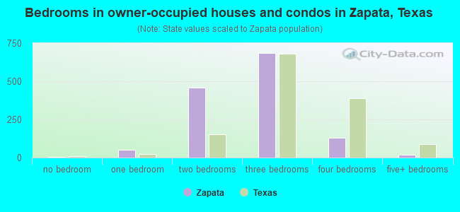 Bedrooms in owner-occupied houses and condos in Zapata, Texas