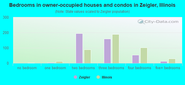 Bedrooms in owner-occupied houses and condos in Zeigler, Illinois