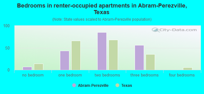 Bedrooms in renter-occupied apartments in Abram-Perezville, Texas
