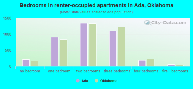 Bedrooms in renter-occupied apartments in Ada, Oklahoma